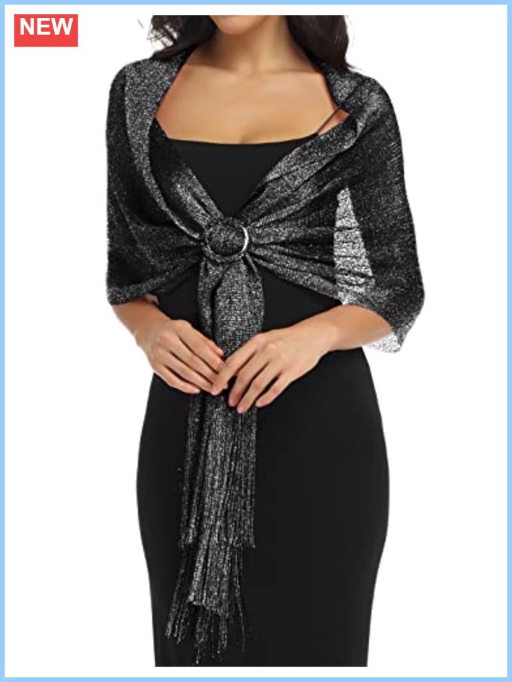 Women's Glitter Shawl Wrap Evening Formal Scarf with Buckle